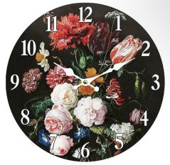 Dřevěné hodiny na zeď Kytice květin - růže a tulipány