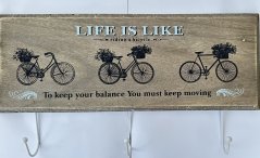 Dřevěný věšák Kolo Life is Like riding a Bicycle