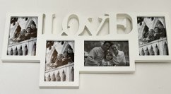 Dřevěný fotorámeček na 4 fotky Love bílý