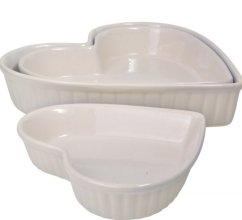 Keramické zapékací misky Heart mynte English bílé 3ks