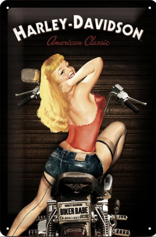 Plechová cedule Harley Davidson žena