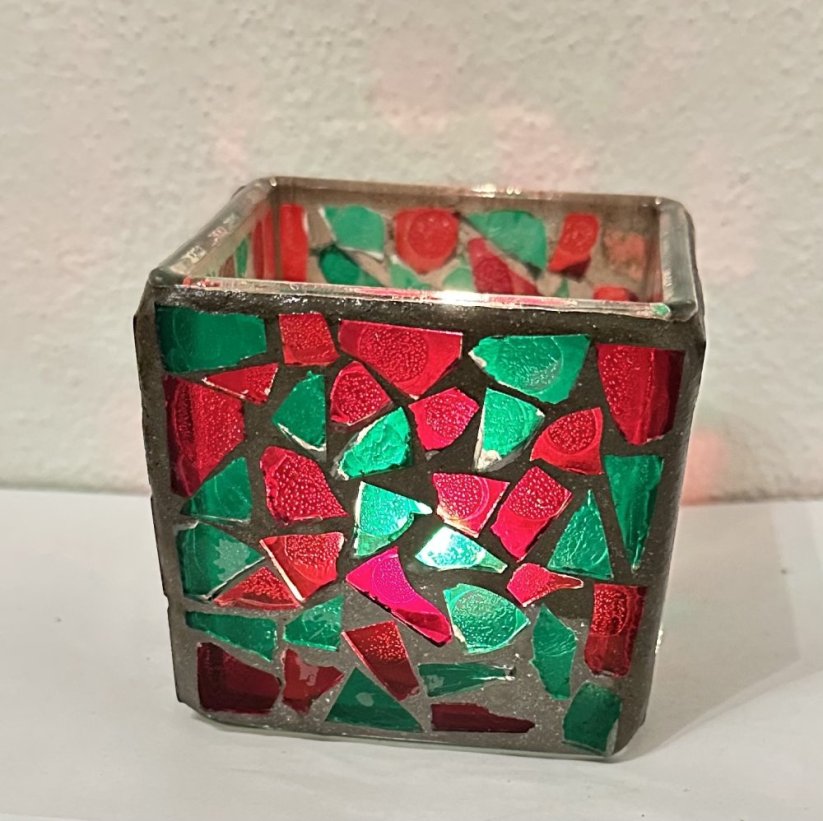 Mozaikový svícen Červenozelený