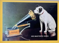 Plechový magnet na lednici His master 's voice