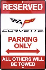 Plechová cedule Rererved Corvette parking only