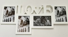 Dřevěný fotorámeček na 4 fotky Love bílý