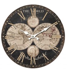 Dřevěné hodiny na zeď The world mapy
