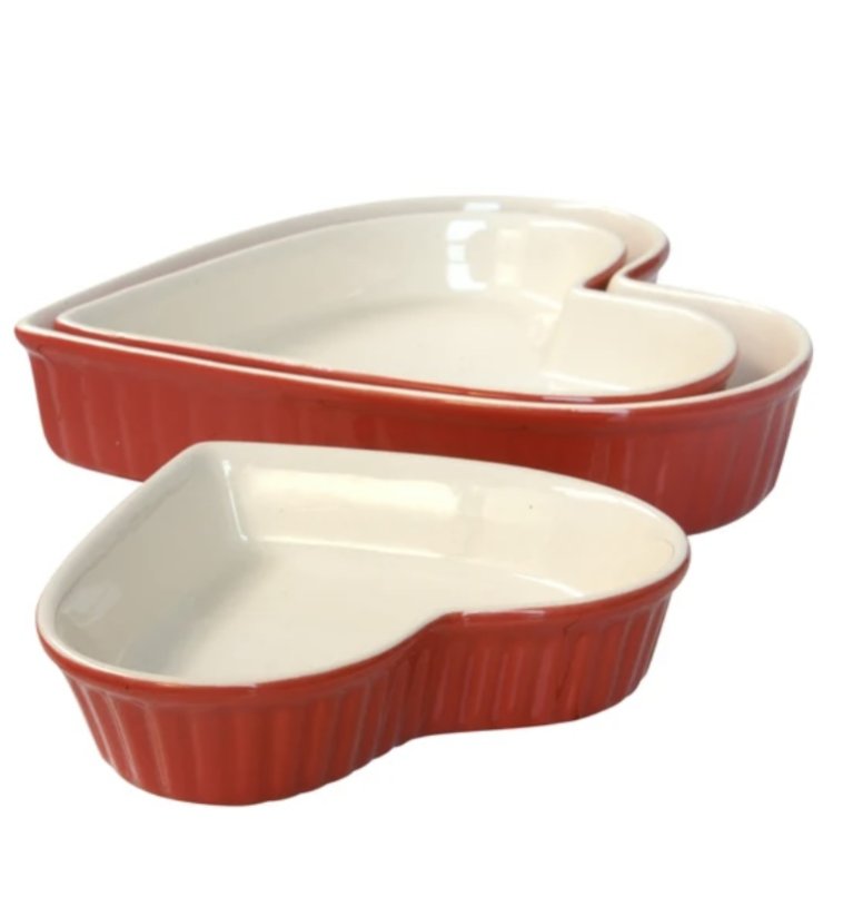 Keramické zapékací misky Heart mynte English červené 3ks