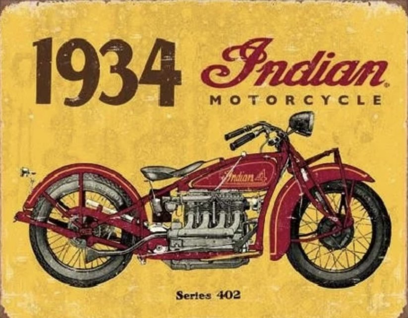 Plechová cedule  motorka Indian 1934