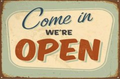 Plechová retro cedule Come in We are open