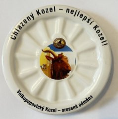 Porcelánový pivní podtácek Velkopopovický Kozel - Chlazený Kozel - nejlepší Kozel!