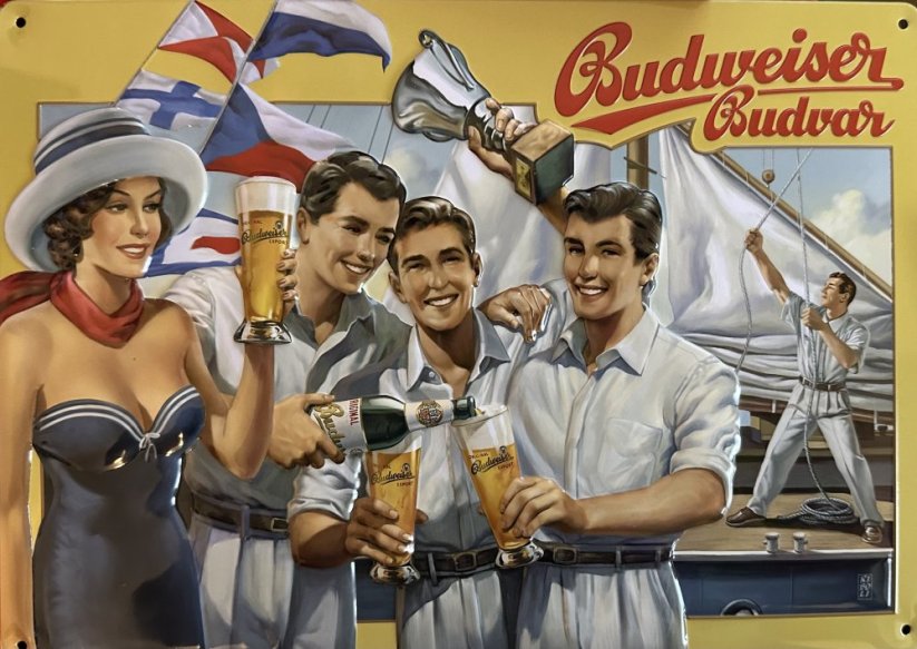 Plechová cedule Budweiser Budvar pivo Plachty