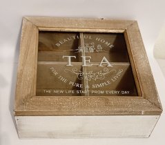 Dřevěná krabička na čaj se sklem Tea Beautiful Home