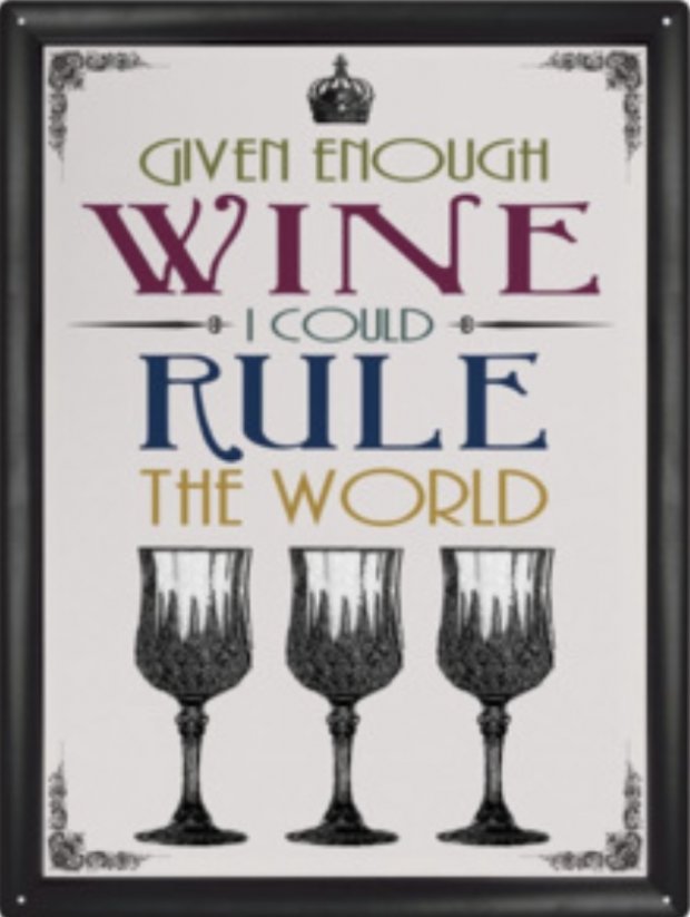 Plechová cedule  Given Enough Wine I could rule the world vino
