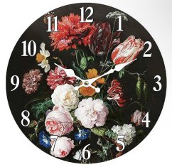 Dřevěné hodiny na zeď Kytice květin - růže a tulipány