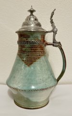 Keramický korbel s cínovým víčkem Med zelený