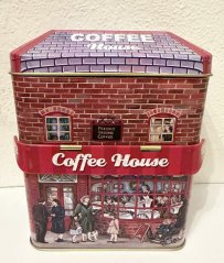 Plechová prolisovaná dóza - plechovka Domeček Coffee house