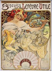 Plechová cedule Biscuits Lefévre- Ulite Alfons Mucha