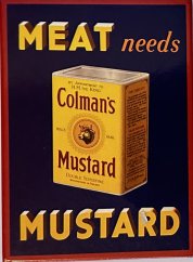 Magnet na ledničku Meat needs Mustard retro reklama  Maso potřebuje hořčici