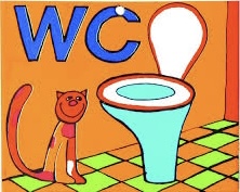 Smaltovaná cedulka Wc s kočkou žlutá