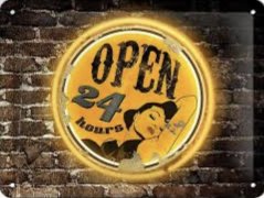 Plechová cedule Open 24 hour