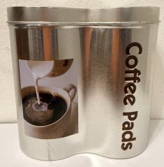 Plechová dóza - plechovka na kapsle Coffee Pads poškozeno