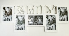 Dřevěný fotorámeček na 5 fotek Family bílý