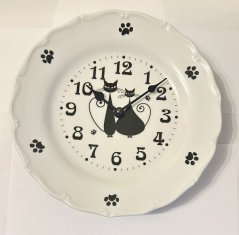 Porcelánové hodiny Kočky