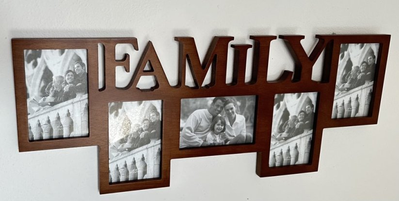 Dřevěný fotorámeček na 5 fotek Family hnědý