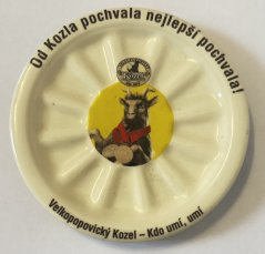 Porcelánový pivní podtácek Velkopopovický Kozel - Od Kozla pochvala nejlepší pochvala!