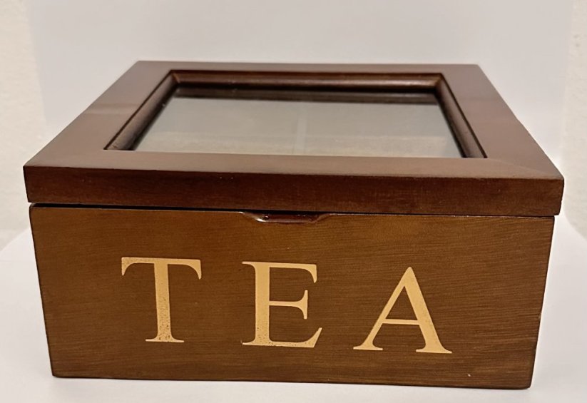 Luxusní dřevěná krabička na čaj se sklem Tea