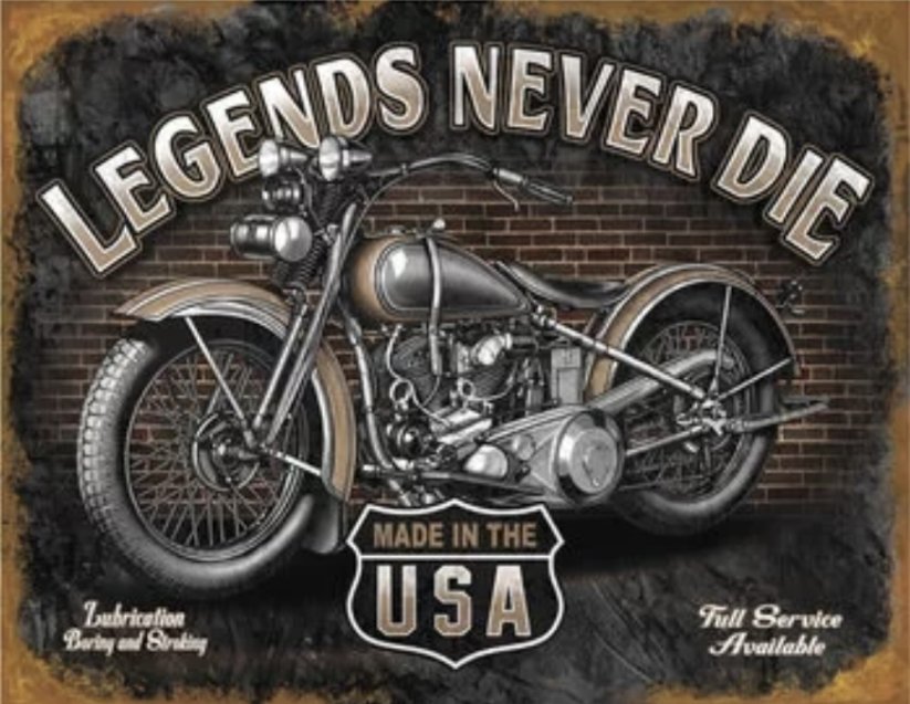 Plechová cedule  motorka Legend never die