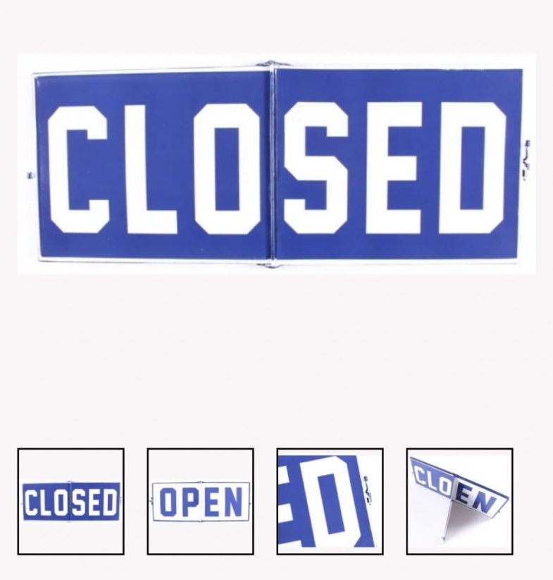 Plechová retro cedule  Open Closed interaktivní