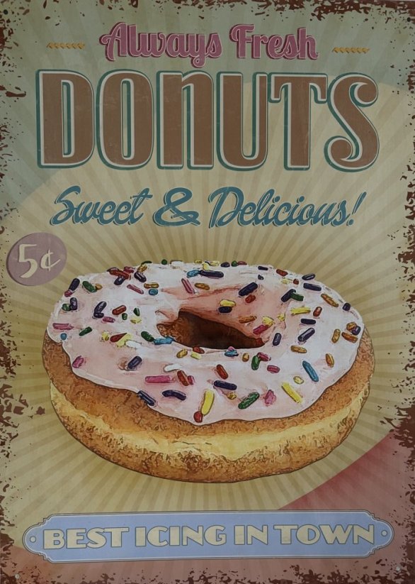 Plechová cedule Donuts sweet and Delicious