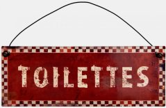 Plechová cedulka na dveře Toilettes k pověšení poškozeno