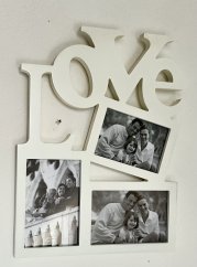 Dřevěný fotorámeček na 3 fotky Love bílý