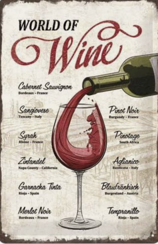 Plechová cedule World of Wine víno