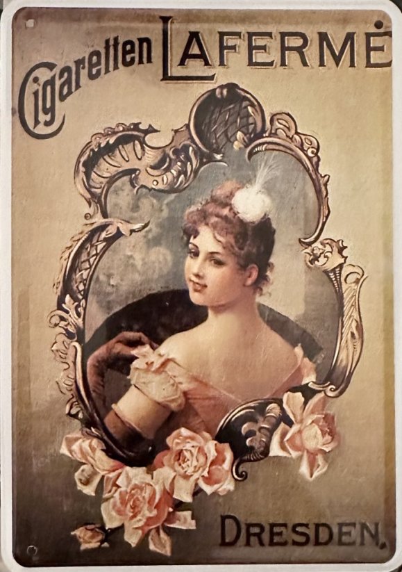 Plechová cedulka Cigaretten Laferme Dresden