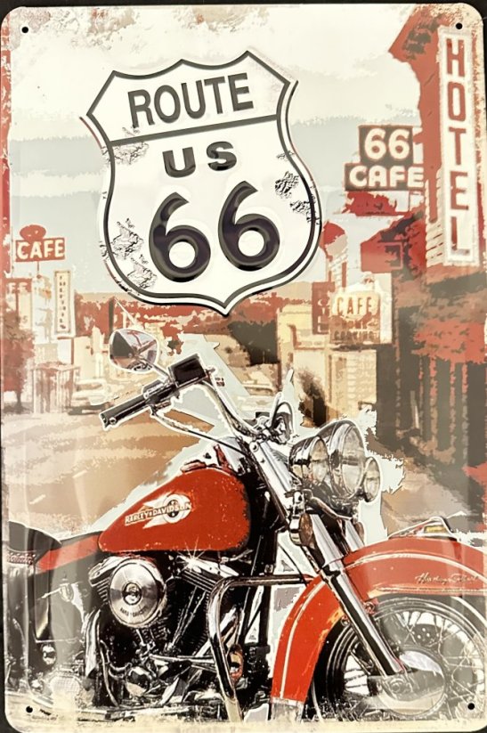 Plechová cedule motorka Route 66