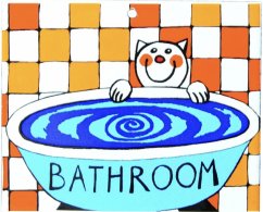 Smaltovaná cedulka Bathroom s kočkou