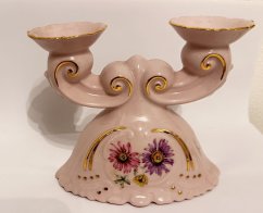 Porcelánový dvouramenný svícen růžový porcelán Astry