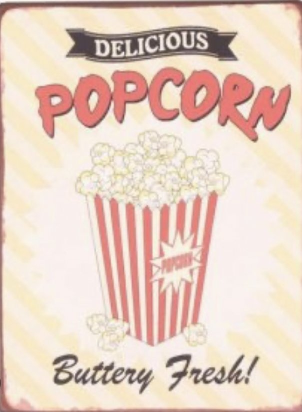 Plechová retro cedule Delicious Popcorn
