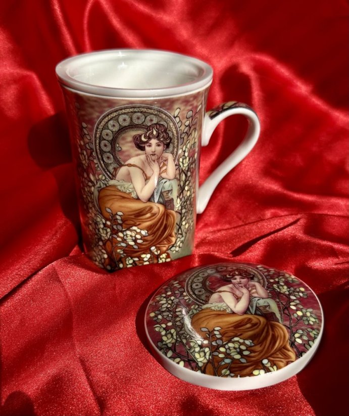 Porcelánový hrnek Alfons Mucha Větve na čaj se sítkem