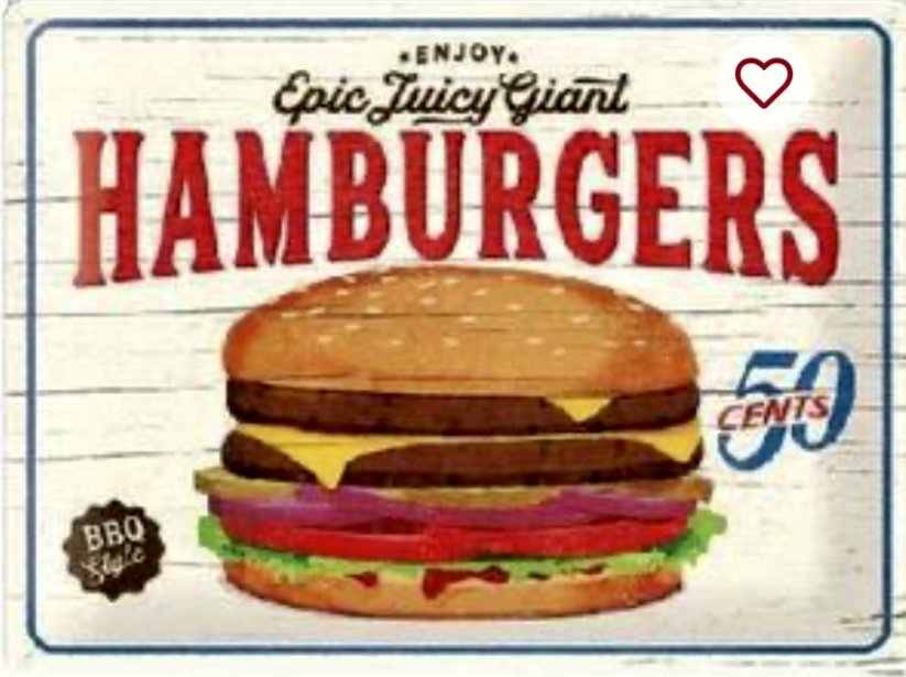 Plechová cedule Hamburgers