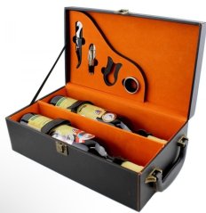 Dárkový kožený box na 2 láhve  s vinařskými pomůckami Orange