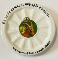Porcelánový pivní podtácek Velkopopovický Kozel - Od Kozla odměna, nejlepší odměna!