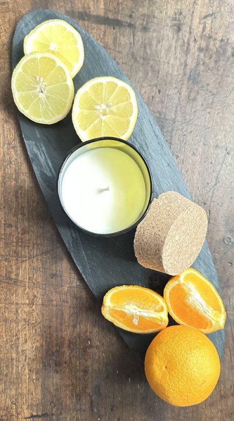 Sójová udržitelná svíčka s korkovým uzávěrem Menton, město citrusů